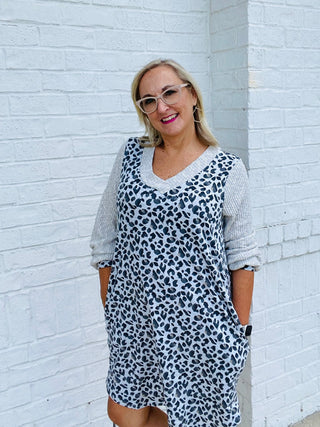 GRAY ANIMAL PRINTED DRESS- Curvy,Dresses & Rompers,plus,plus dress-Ace of Grace Women's Boutique