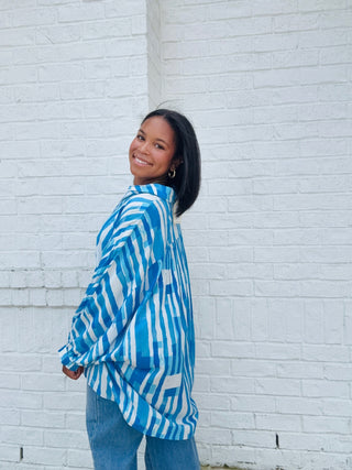 Blue Geometric Dolman Top- beach,Boxy,clothing,Dolman,floral,GEOMETRIC,oversized,OVERSIZED TEE,OVERSIZED TOP,Perfect for work,summer,Tops,work,WORK SHIRT,WORK TOP-Ace of Grace Women's Boutique