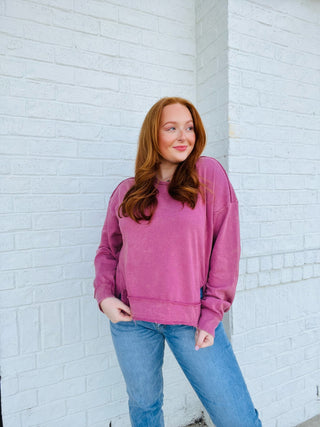 Mineral Washed Rose Long Sleeve Top- ASH ROSE TOP, basic top, clothing, Curvy, dusty rose top, FALL, fall clothes, LONG SLEEVE, long sleeve top, ROSE, top, Tops-Ace of Grace Women's Boutique