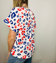 Red, White, & Blue Cheetah V Neck Top