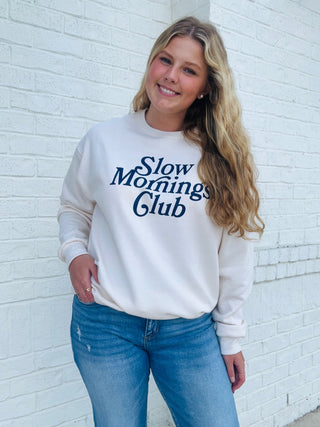 Slow Mornings Club Sweatshirt- beige sweatshirt,comfy sweatshirt,Curvy,graphic,oversized sweatshirt,Pressed,sweatshirt,SWEATSHIRTS,Tops,white sweatshirt-Ace of Grace Women's Boutique