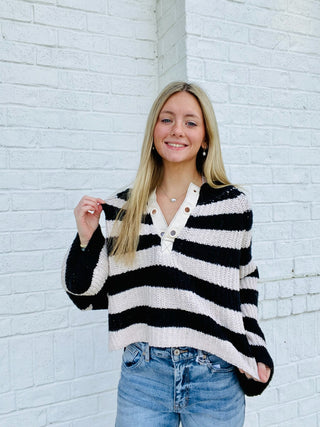 Striped Bell Sleeve Sweater- BEIGE,BLACK,black sweater,brown sweater,button up sweater,clothing,cream sweater,CROCHET SWEATER,knit sweater,leopard sweater,Rust,Sale,Stripe,STRIPED,STRIPED SWEATER,SWEATER,sweaters,Tops-Ace of Grace Women's Boutique