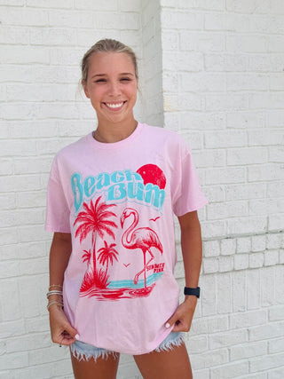 Beach Bum Flamingo Oversized Tee- beach,BEACH OUTFIT,clothing,Curvy,Flamingo,oversized,OVERSIZED TEE,OVERSIZED TOP,PLUS,Tops-Ace of Grace Women's Boutique