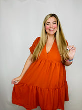 Rust Drop Shoulder Tiered Dress