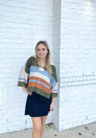 Soft Striped Sweater- clothing, cropped sweater, soft shirt, stripes, sweater top, Tops-Ace of Grace Women's Boutique