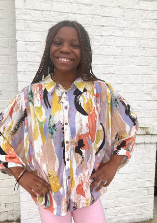 Watercolor Print Top- Curvy,PLUS,plus size,PLUS SIZE TOP,Tops-Ace of Grace Women's Boutique