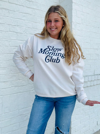 Slow Mornings Club Sweatshirt- beige sweatshirt,comfy sweatshirt,Curvy,graphic,oversized sweatshirt,Pressed,sweatshirt,SWEATSHIRTS,Tops,white sweatshirt-Ace of Grace Women's Boutique