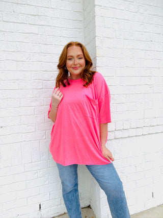 Oversized Boyfriend Tee | 2 colors- Boyfriend, Curvy, graphic tshirt, NEON FUCHSIA, NEON PINK, oversized, OVERSIZED TEE, OVERSIZED TOP, pocket shirt, pockets, Sale, tee shirt, Tops, TSHIRT-Ace of Grace Women's Boutique