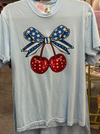 Patriotic Cherries Graphic Tee- 4th of july,AMERICAN FLAG,Curvy,Flag,flag tee,graphic,graphic T-shirt,GRAPHIC TEE,Graphic Tees,graphic tshirt,July,July 4,July 4th,Memorial,Memorial Day,patriotic,plus size,plus size graphic tee,PLUS SIZE TEE,PLUS SIZE TOP,plus sizes,Tops-Ace of Grace Women's Boutique