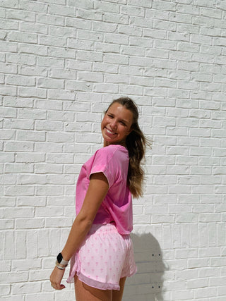 Bow Print Active Shorts- active,active romper,ACTIVE SHORTS,active top,Athleisure,athlete,athletic,athletic shorts,Bottoms,BOW,Bow detail,BOWS,clothing,floral,LOVE,Love shack-Ace of Grace Women's Boutique
