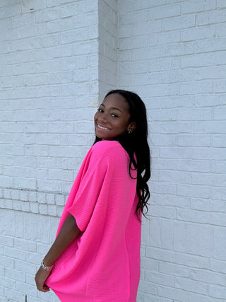 Perfect for Work Top - Bright Pink- Curvy,hot pink top,oversized,OVERSIZED TOP,Perfect for work,pink top,PLUS,plus size,PLUS SIZE TEE,PLUS SIZE TOP,TOP,Tops,WORK TOP,WOVEN TOP-Ace of Grace Women's Boutique