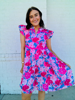 Pink Floral Dress with Ric Rac Trim- Curvy,dresses & rompers,Easter,Easter dress,floral,floral dress,floral pattern,floral print,florals,PLUS,Ric rac,SPRING,Spring dress-Ace of Grace Women's Boutique