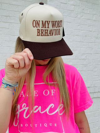 On my Worst Behavior Embroidered Trucker Hat