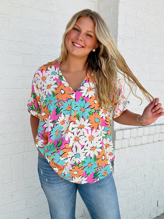 Floral Print Oversized Top- beach,BEACH OUTFIT,clothing,colorful,comfy,floral,floral print,FLORAL TOP,florals,mint,oversized,OVERSIZED TOP,pink,summer,summer shirt,SUMMER TOP,Tops-Ace of Grace Women's Boutique