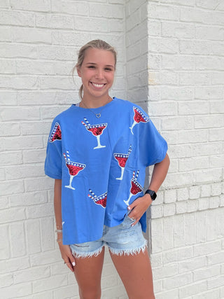 Patriotic Margarita Embellished Top- 4th of july,celebrate,July,July 4,July 4th,Margaritas,patriotic,Seasonal,SEQUIN,summer,Tops-Ace of Grace Women's Boutique