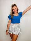 Blue Cropped Square Neck Sweater Top- blue, blue top, CROPPED, cropped sweater, game, game day, Game day shirt, game days, gameday-Ace of Grace Women's Boutique