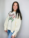 Holly Jolly Off White Sequin Pullover- CHRISTMAS, CHRISTMAS SHIRT, christmas sweatshirt, holiday, HOLIDAYS, Holly Jolly, HOLLY JOLLY CHRISTMAS, holly jolly pullover, MERRY CHRISTMAS-Ace of Grace Women's Boutique