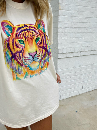 Multi Tiger Face Graphic Tee- clothing, COLORFUL GRAPHIC TEE, COMFORT COLOR, Curvy, graphic T-shirt, GRAPHIC TEE, Graphic Tees, graphic tshirt, leopard graphic tee, Mason, plus size graphic tee, T-shirt, TIGER GRAPHIC TEE, Tops-Ace of Grace Women's Boutique