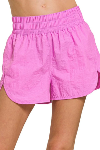 Windbreaker Smocked Waistband Running Shorts- Athleisure,athletic,athletic shorts,Bottoms,Curvy,PLUS,plus size,shorts,summer,SUMMER SHORTS-Ace of Grace Women's Boutique