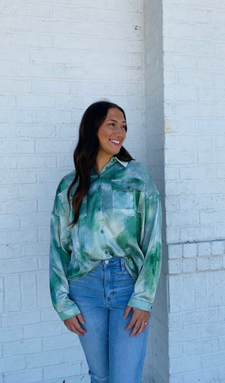 Shades of Green Satin Top- Christmas tshirt, clothing, Curvy, fall clothes, Green shirt, mama shirt, oversized sweatshirt, plus size sweatshirt, pocket shirt, SHIRT, Tops-Ace of Grace Women's Boutique