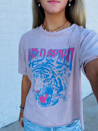 Wild Spirit Graphic Tee- clothing, crop, crop top, CROPPED, FREE SPIRIT, FREE SPIRIT TEE, graphic, graphic T-shirt, GRAPHIC TEE, Graphic Tees, graphic tshirt, MINERAL WASH, MINERAL WASHED, WILD, Wild & free, Wild and free, WILD CHILD-Ace of Grace Women's Boutique