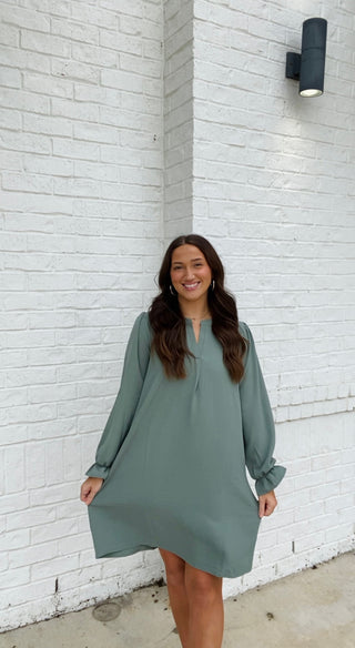 Long Sleeve Dress with Collared Neck- blue dress, church dress, clothing, COLLARED DRESS, Curvy, dress, dresses & rompers, Dressy, FALL, fall clothes, flowy dress, GREEN DRESS, GREEN PLUS SIZE DRESS, NAVY, Navy blue, olive, plus size dress, WOMENS DRESS, WOVEN-Ace of Grace Women's Boutique