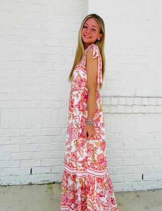 Floral Midi Dress with Tie Straps- beach,beach dress,BOW,dresses & rompers,floral,floral dress,LOVE,Love shack,Love shack fancy,Loveshack,Midi Dress,stoney clover-Ace of Grace Women's Boutique