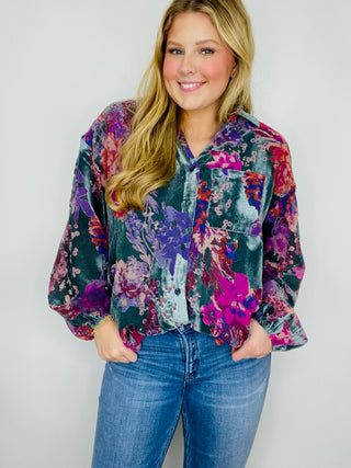 Velvet Floral Top- clothing,Curvy,floral,floral pattern,floral print,FLORAL TOP,florals,PLUS,plus size,Tops-Ace of Grace Women's Boutique