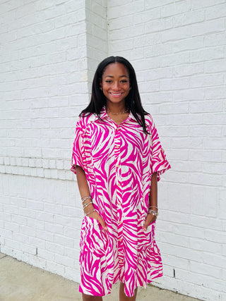 Zebra Print Button Down Dress | 2 Colors- beach dress,BUTTON UP DRESS,church dress,clothing,colorful dress,Curvy,dress,dresses & rompers,Easter dress,floral dress,flowy dress,GREEN DRESS,Midi Dress,pink dress,Spring dress,summer dress-Ace of Grace Women's Boutique