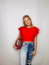 Classic Cropped Ruffle Sleeve Sweater- game, game day, Game day shirt, game days, gameday-Ace of Grace Women's Boutique
