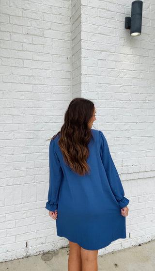 Long Sleeve Dress with Collared Neck- blue dress, church dress, clothing, COLLARED DRESS, Curvy, dress, dresses & rompers, Dressy, FALL, fall clothes, flowy dress, GREEN DRESS, GREEN PLUS SIZE DRESS, NAVY, Navy blue, olive, plus size dress, WOMENS DRESS, WOVEN-Ace of Grace Women's Boutique