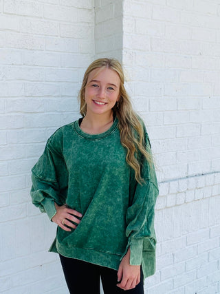 Acid Wash High-Low Pullover- Acid,black pullover,blue pullover,brown pullover,COMFY,comfy sweatshirt,Curvy,green sweatshirt,Hi-low,High-low,mineral,MINERAL WASH,MINERAL WASHED,oversized,oversized sweater,oversized sweatshirt,OVERSIZED TOP,pink pullover,pink sweatshirt,PLUS,plus size,plus size sweatshirt,plus sweatshirt,pullover,purple sweatshirt,sweatshirt,SWEATSHIRTS,Tops-Green-S/M-Ace of Grace Women's Boutique