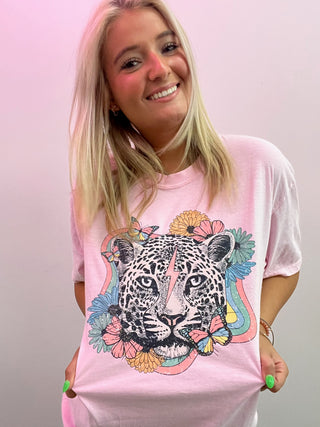 Pink Floral Leopard Graphic Tee- Curvy, graphic, LEOPARD, leopard graphic tee, LEOPARD PRINT, Tops-Ace of Grace Women's Boutique