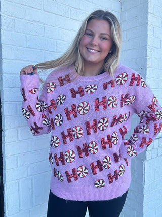 Pink Peppermint Sweater- CHRISTMAS,Peppermint,Seasonal,Tops-Ace of Grace Women's Boutique