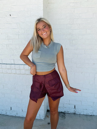 Split Front Button Down Skort | 2 colors- BLACK LEATHER SKIRT, black skirt, black Skort, Bottoms, clothing, fall skirt, game, game day, game day dress, game day skort, gameday, leather skirt, LEATHER SKORT, MAROON, maroon dress, maroon shorts, maroon skirt, skirt, skort-Ace of Grace Women's Boutique