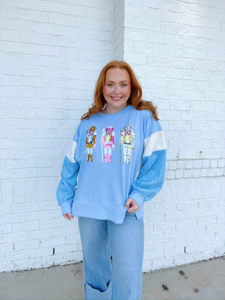 Fuzzy Oversized Nutcracker Pullover- CHRISTMAS, CHRISTMAS GRAPHIC TEE, Christmas Longsleeve, CHRISTMAS SHIRT, christmas sweatshirt, christmas top, holiday, HOLIDAYS, MERRY CHRISTMAS, nutcracker, nutcracker long sleeve, Seasonal, Tops-Ace of Grace Women's Boutique