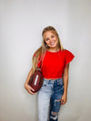Classic Cropped Ruffle Sleeve Sweater- game, game day, Game day shirt, game days, gameday-Ace of Grace Women's Boutique