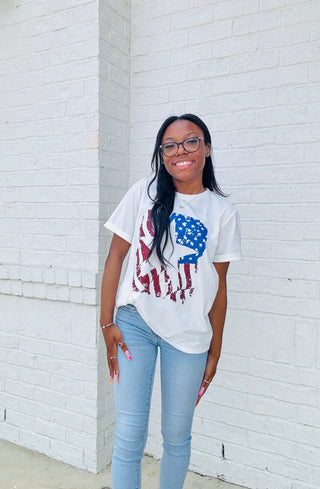 White Star Flag Tee- 4th of july, AMERICA, AMERICAN FLAG, Curvy, Flag, flag tee, graphic, Graphic Tees, July 4, July 4th, Seasonal, Tops-Ace of Grace Women's Boutique