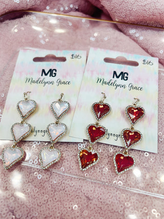 Madelynn Grace Rhinestone Multi Hearts- Accessories, EARRINGS, Jewelry, MadelynnGrace, pink, RED-Ace of Grace Women's Boutique