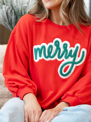 Merry Sweatshirt (cropped)- CHRISTMAS, CHRISTMAS CHEER, Christmas Longsleeve, CHRISTMAS SHIRT, christmas sweatshirt, Christmas tee, christmas top, Christmas tshirt, clothing, Curvy, holiday, HOLIDAYS, merry, MERRY CHRISTMAS, Seasonal, Tops-Ace of Grace Women's Boutique