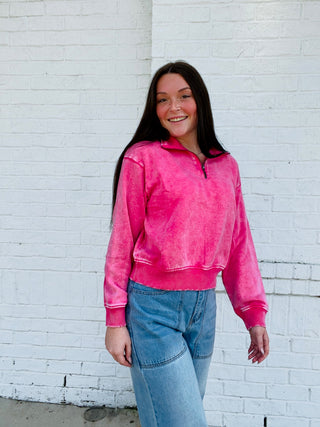 Half Zip Pullover- Acid,clothing,fall clothes,outerwear,pink pullover,pullover,Scooba,Scuba,Tops-Ace of Grace Women's Boutique