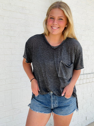 Black Burnout Tee- BLACK,Burnout,pocket shirt,Sheer,summer,Thin,Toos,Tops-Ace of Grace Women's Boutique