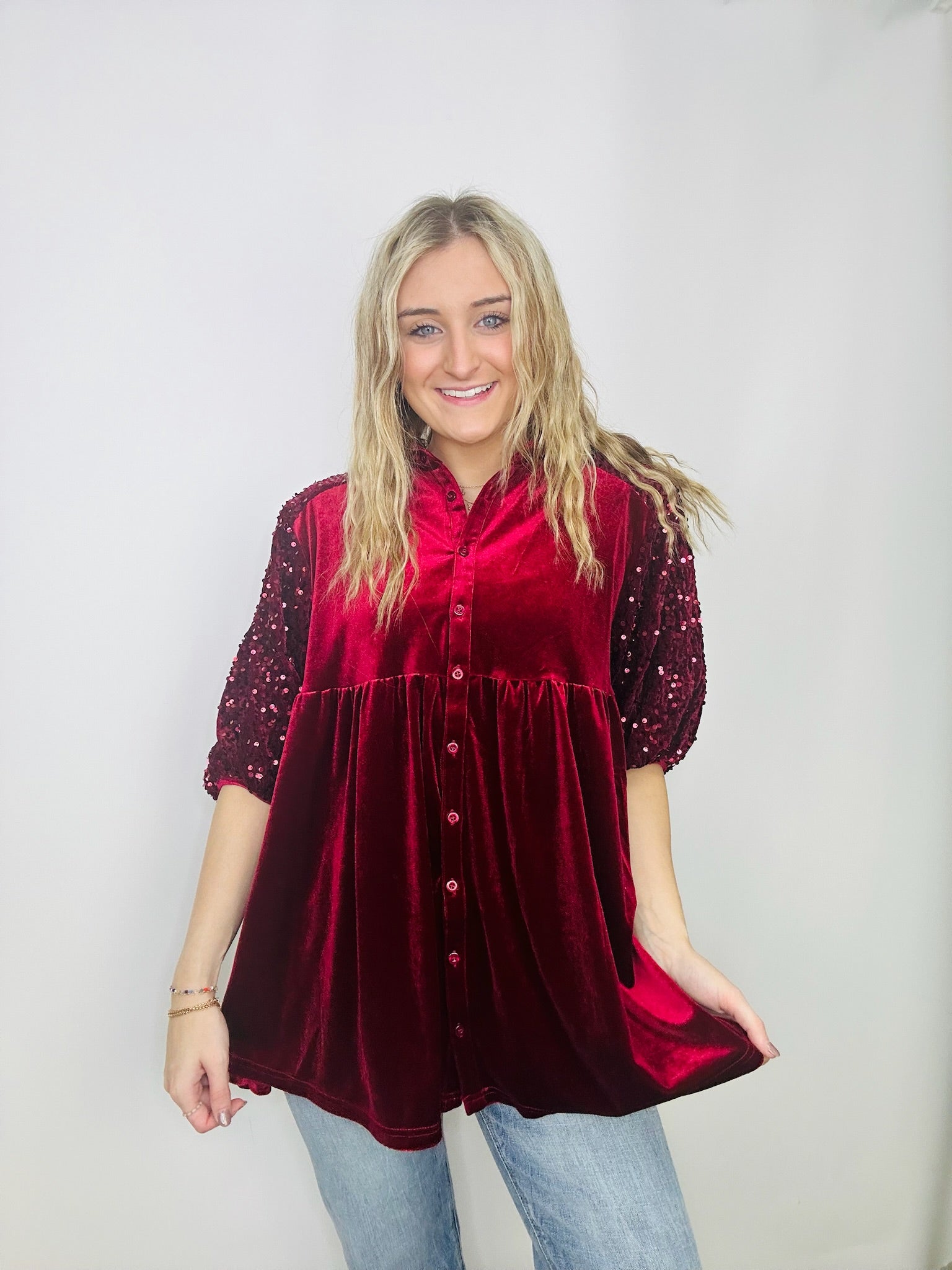 Velvet Sequin Button Up Shirt