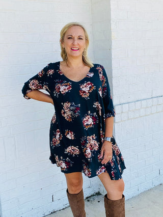 FLORAL PRINT TUNIC DRESS- church dress,clothing,dresses & rompers,FALL,fall clothes,floral-Ace of Grace Women's Boutique