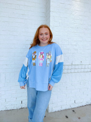 Fuzzy Oversized Nutcracker Pullover- CHRISTMAS, CHRISTMAS GRAPHIC TEE, Christmas Longsleeve, CHRISTMAS SHIRT, christmas sweatshirt, christmas top, holiday, HOLIDAYS, MERRY CHRISTMAS, nutcracker, nutcracker long sleeve, Seasonal, Tops-Ace of Grace Women's Boutique