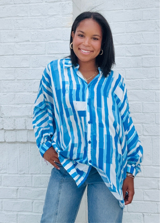 Blue Geometric Dolman Top- beach,Boxy,clothing,Dolman,floral,GEOMETRIC,oversized,OVERSIZED TEE,OVERSIZED TOP,Perfect for work,summer,Tops,work,WORK SHIRT,WORK TOP-Ace of Grace Women's Boutique