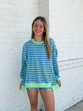 Striped Hi-Low Pullover- Curvy,PLUS,pullover,Tops-Ace of Grace Women's Boutique