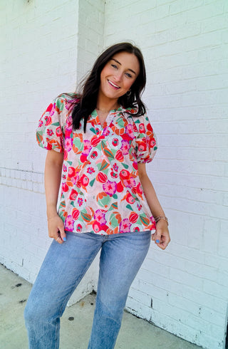 Floral Print Balloon Sleeve Top- clothing,floral,floral pattern,floral print,FLORAL TOP,florals,SPRING,Spring shirt,summer,Tops-Ace of Grace Women's Boutique