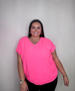 Neon Pink Oversized Work Top- clothing, HOT PINK, oversized, OVERSIZED TEE, OVERSIZED TOP, Tops-Ace of Grace Women's Boutique