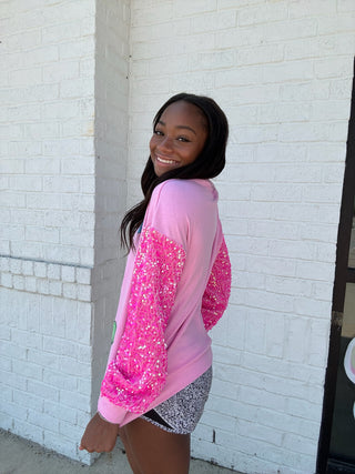 Pink Pumpkin Sequin Top- Curvy,HOT PINK,LIGHT PINK,pink,PLUS,pumpkin,pumpkins,Seasonal,SEQUIN,Tops-Ace of Grace Women's Boutique
